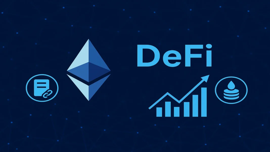 DeFi ve Ethereum sembollü finansal teknolojiler, yatırım ve kripto cüzdanı ikonları ile güçlendirilmiş digital para konsepti. Kripto Hayat sitesiyle ilgili blockchain ve DeFi trendlerini yansıtan görsel.