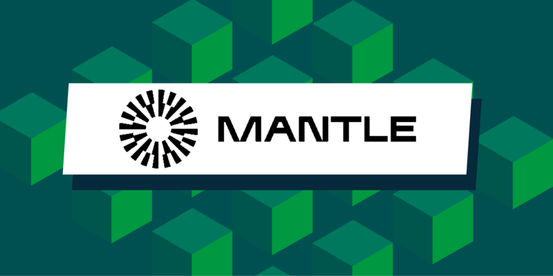 MANTLE kripto para logosu ve blockchain arka planlı görsel, kripto dünyası, blockchain teknolojisi ve dijital varlıklar vurgulamalı.