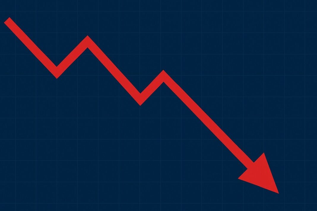 Düşen kırmızı çizgi ile gösterilen kripto para piyasası grafik görünümü, kripto yatırımında değer kaybını ve piyasanın düşüş trendini yansıtıyor. Kripto Hayat, güncel kripto analizleri ve piyasa verileri sunuyor.